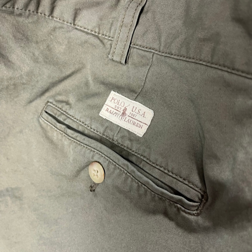 Polo Ralph Lauren Mens Pleated Chino Pants Olive Green Cotton Straight Leg 35x31 - Picture 7 of 10